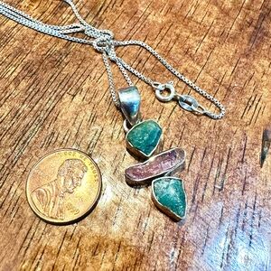 Rough Blue Apetite & Pink Tourmaline Pendant